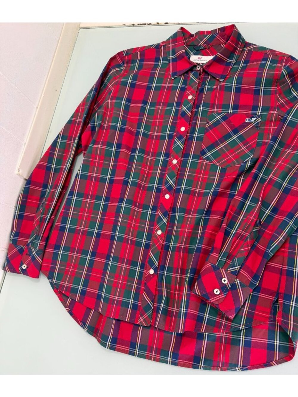 Vineyard Vines Shirt Women's Sz 10 Tartan Plaid Morgan Relaxed Button Up Stretch